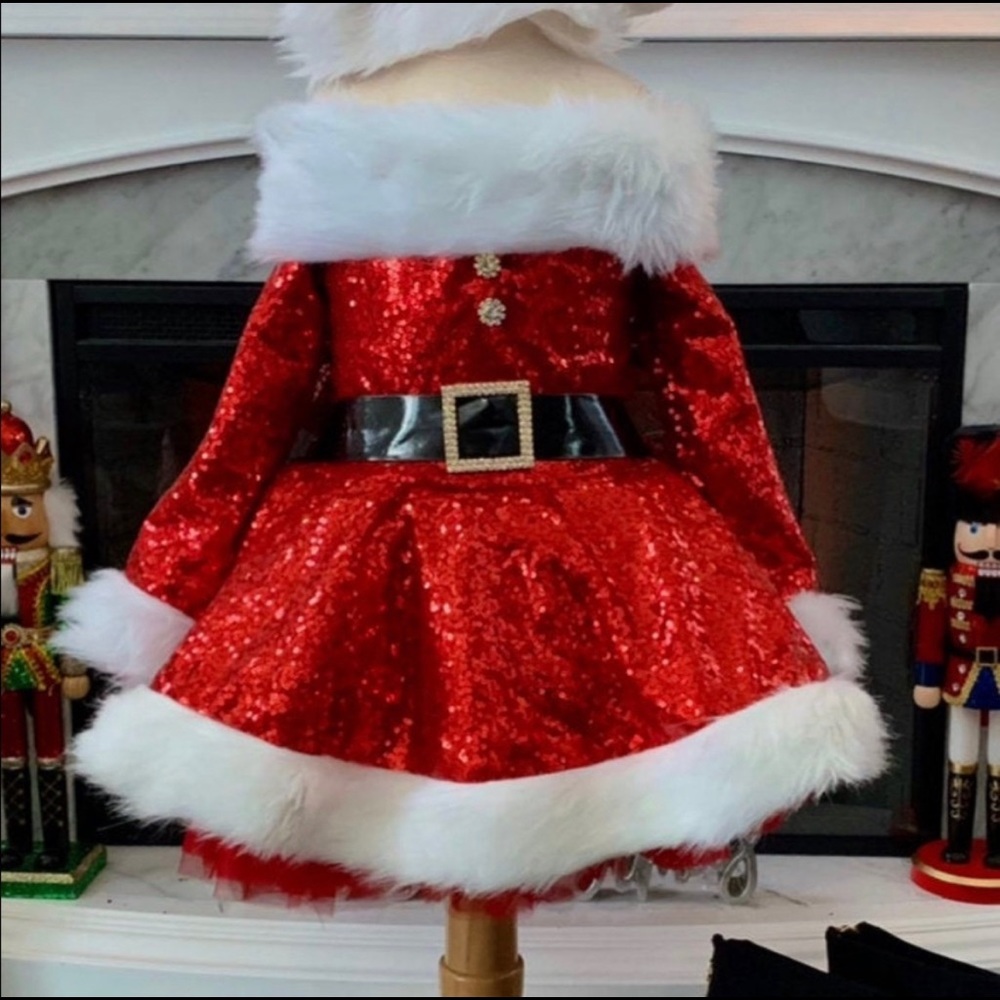 Holiday Sequin Santa Dress with Fur Trim